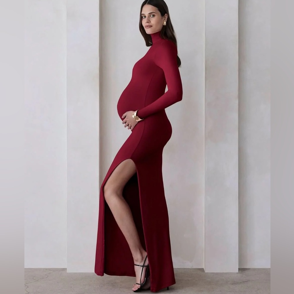 Elegant Burgundy Maxi Maternity Dress